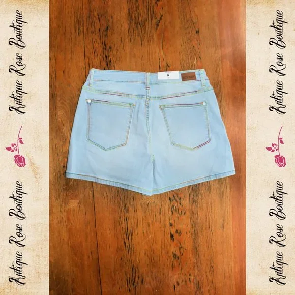 🌹 Judy Blue Rainbow Thread Mid Rise Shorts - Picture 9 of 11